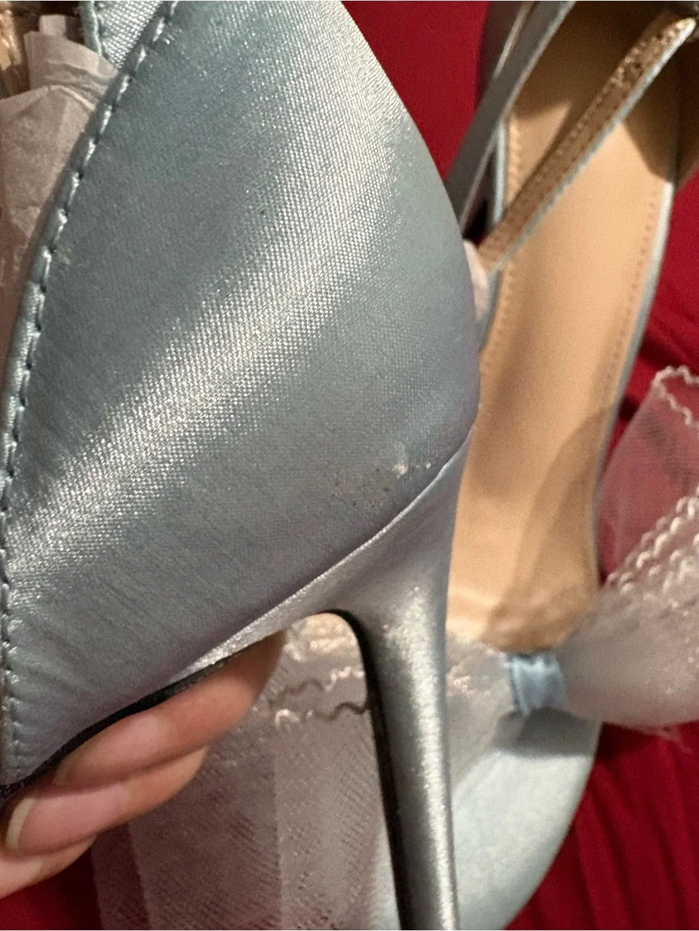 Amazon Light Blue Tulle Ankle-Strap Stiletto Sandals